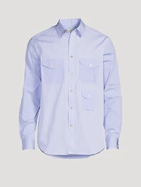 Multi-Pocket Shirt Mix-Up Stripe Print