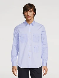 Multi-Pocket Shirt Mix-Up Stripe Print