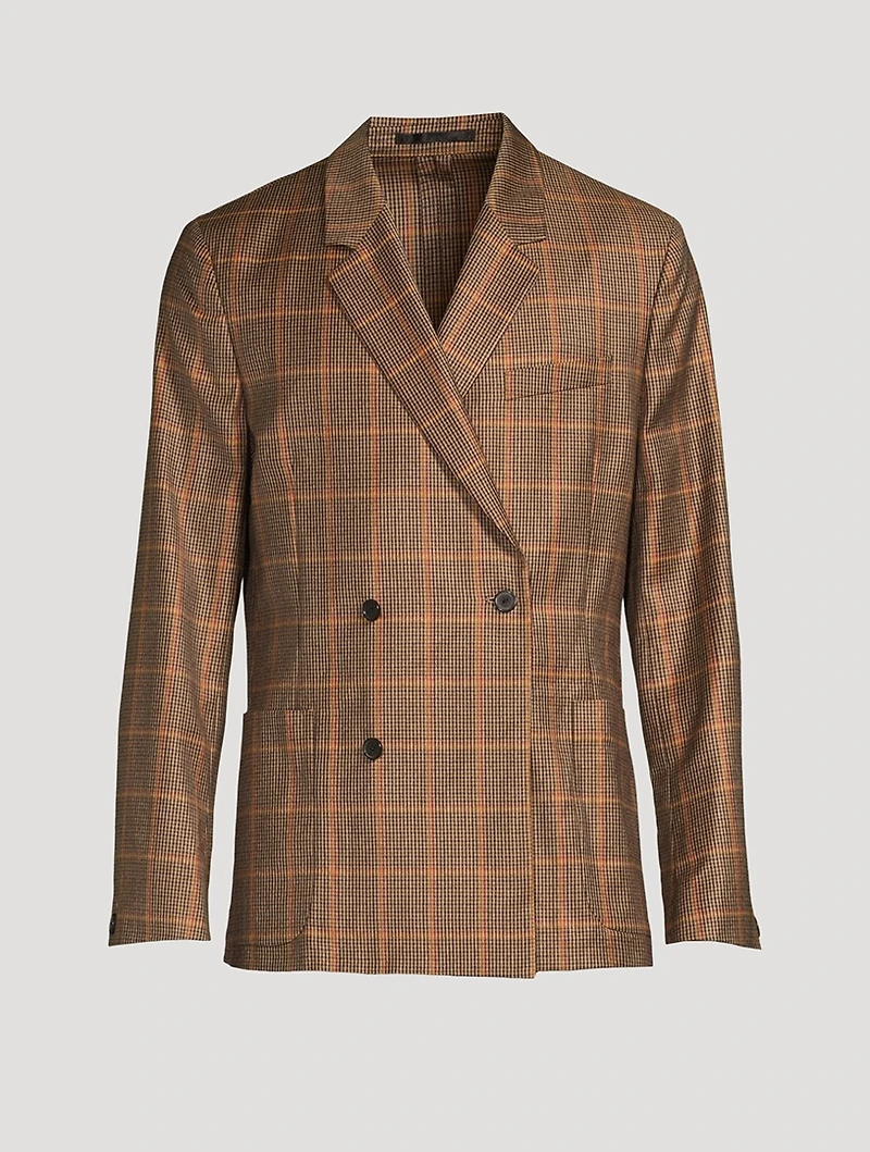Wool Double-Breasted Jacket Check Print