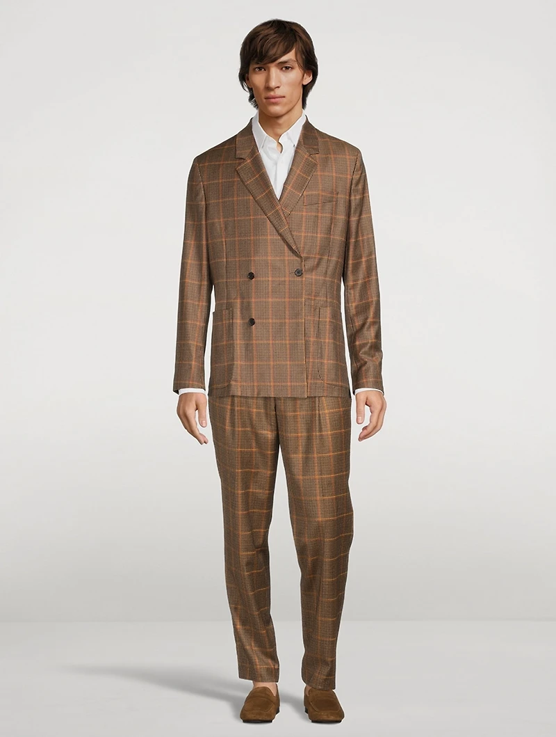 Wool Double-Breasted Jacket Check Print