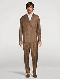 Wool Double-Breasted Jacket Check Print