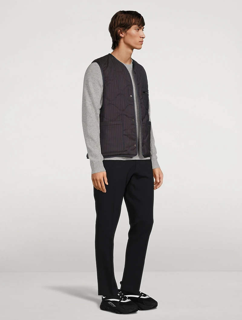 Wool Quilted Vest Striped Print