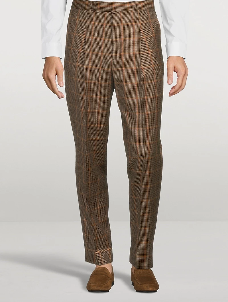 Wool Slim-Fit Pants Check Print