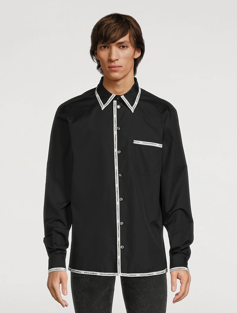 Cotton Shirt With Branded Piping