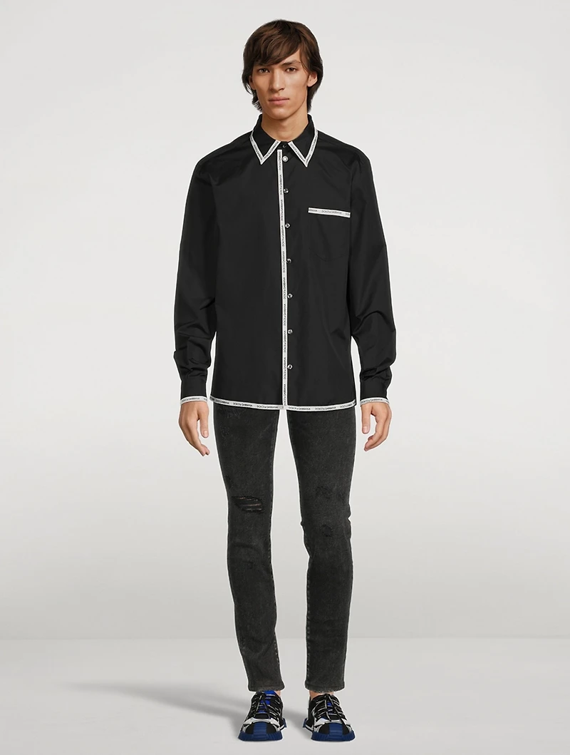 Cotton Shirt With Branded Piping