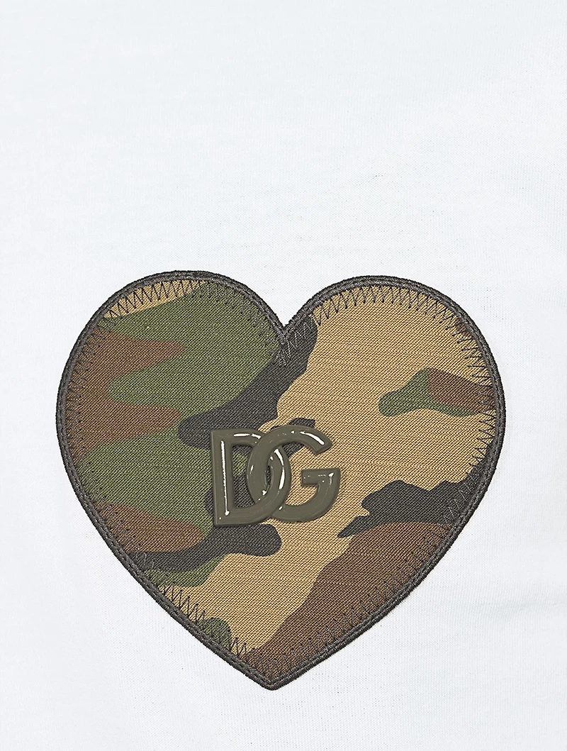 Cotton T-Shirt With Camo Heart