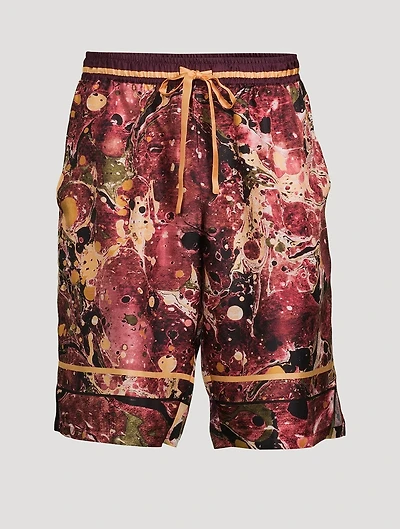 Silk Jogger Shorts Marbled Print