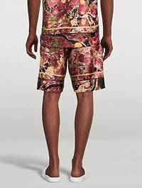 Silk Jogger Shorts Marbled Print