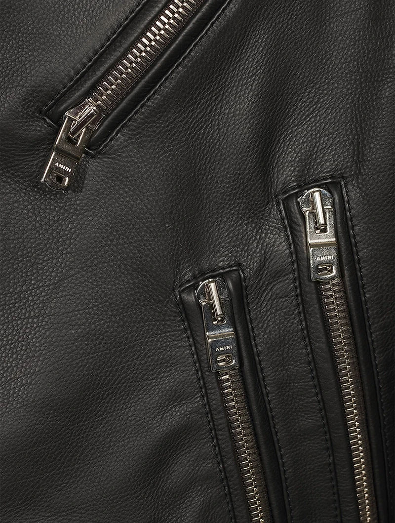 Leather Biker Jacket With Paint Drip Logo
