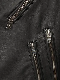 Leather Biker Jacket With Paint Drip Logo