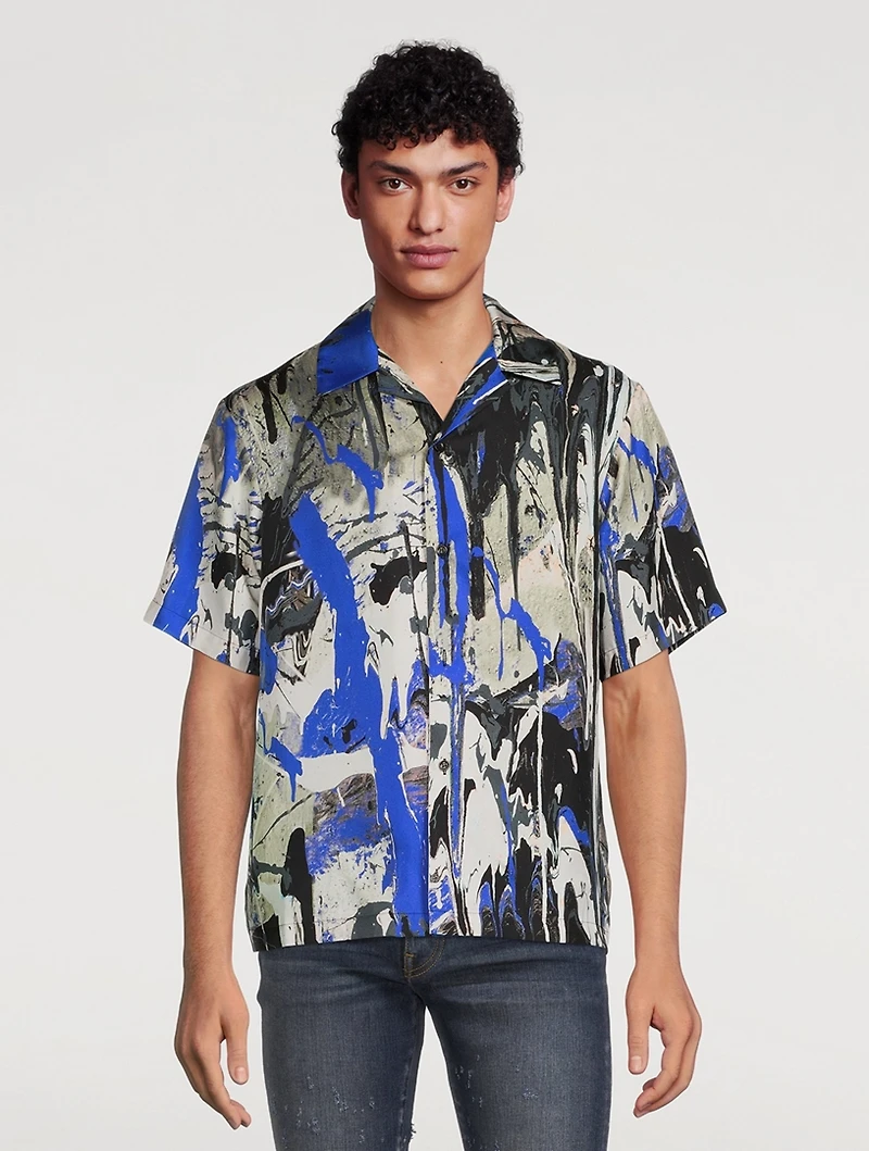 Silk Bowling Shirt Paint Splatter Print
