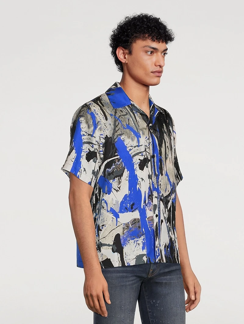 Silk Bowling Shirt Paint Splatter Print