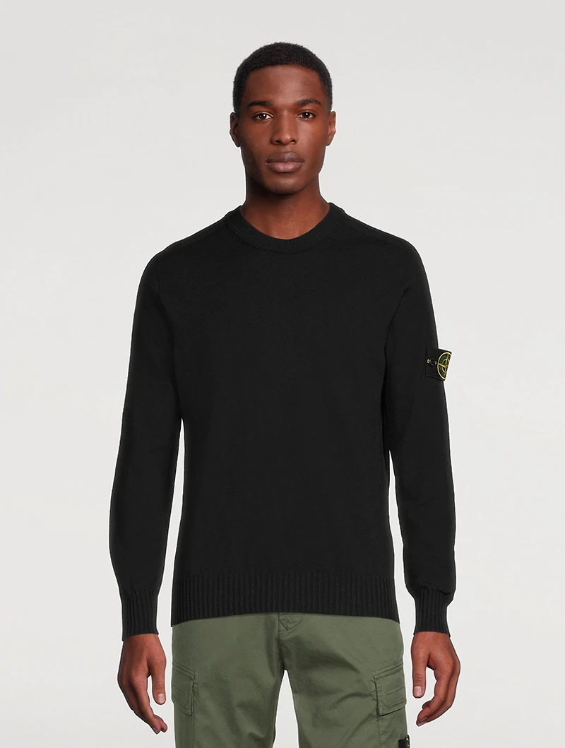 Stocking Stitch Cotton-Nylon Crewneck Sweater