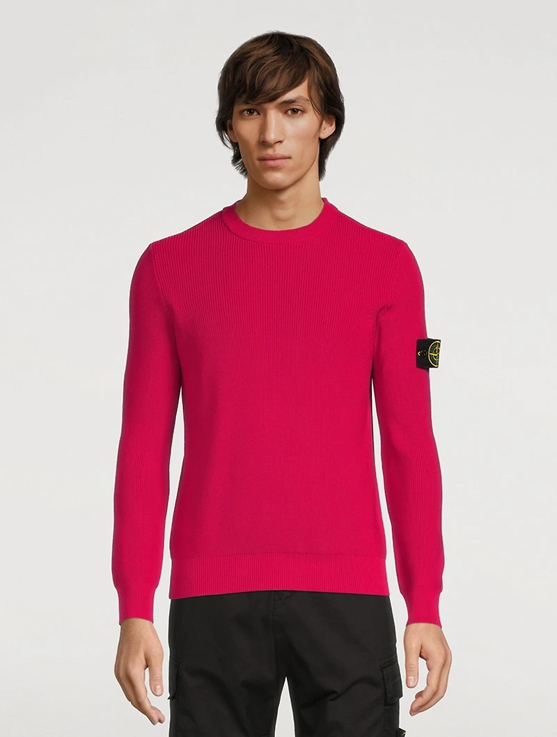 Ribbed Soft Cotton Crewneck Sweater