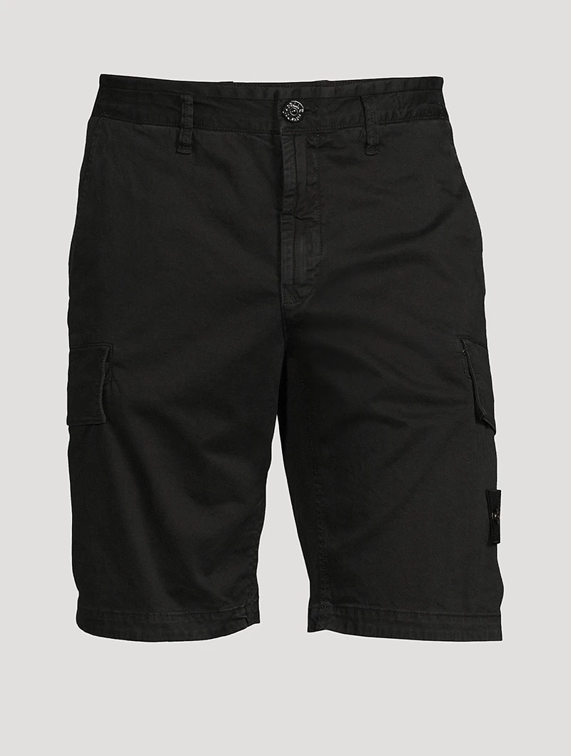 Stretch Broken Twill Shorts With Old Effect