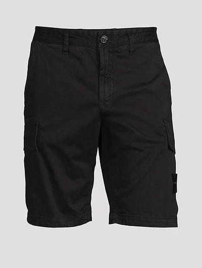 Stretch Broken Twill Shorts With Old Effect