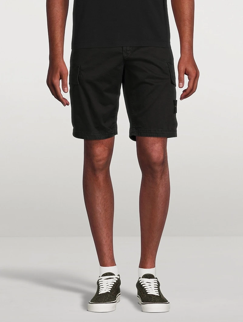 Stretch Broken Twill Shorts With Old Effect