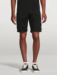 Stretch Broken Twill Shorts With Old Effect