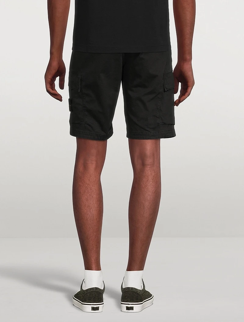 Stretch Broken Twill Shorts With Old Effect