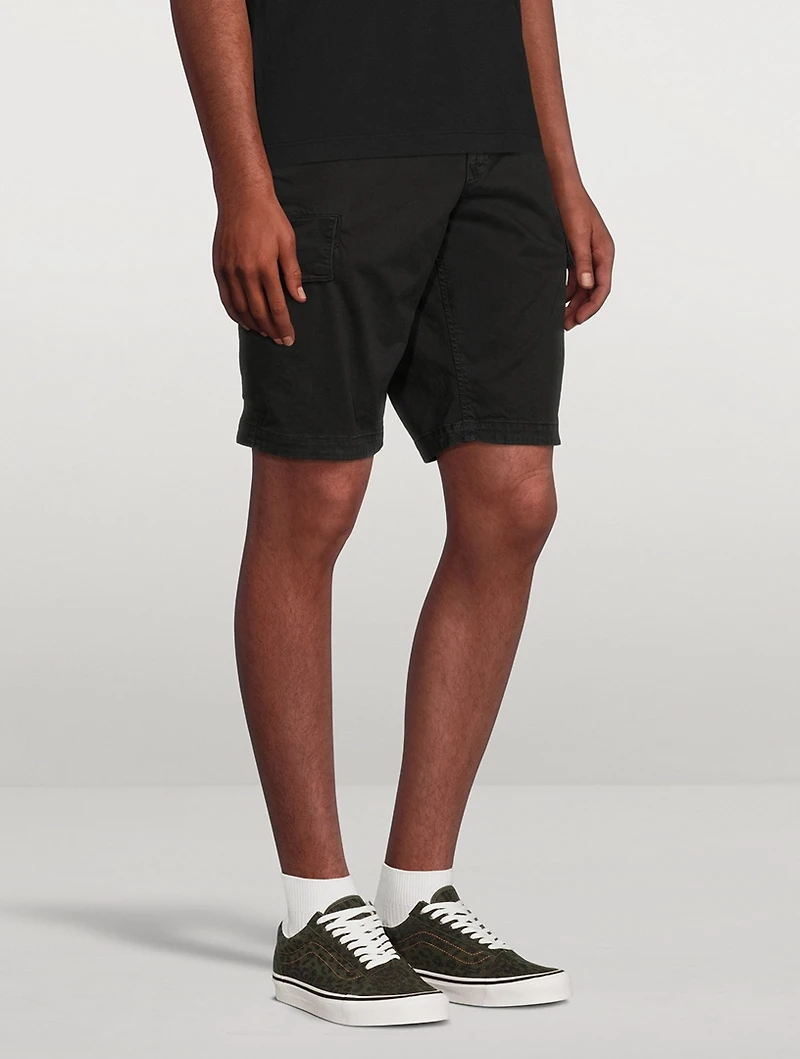 Stretch Broken Twill Shorts With Old Effect