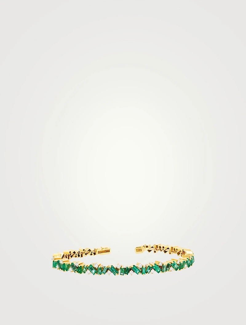 Fireworks 18K Gold Frenzy Bangle Cuff Bracelet With Emerald And Diamonds