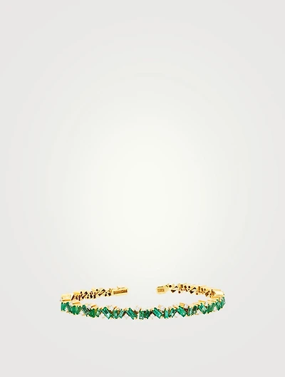 Fireworks 18K Gold Frenzy Bangle Cuff Bracelet With Emerald And Diamonds