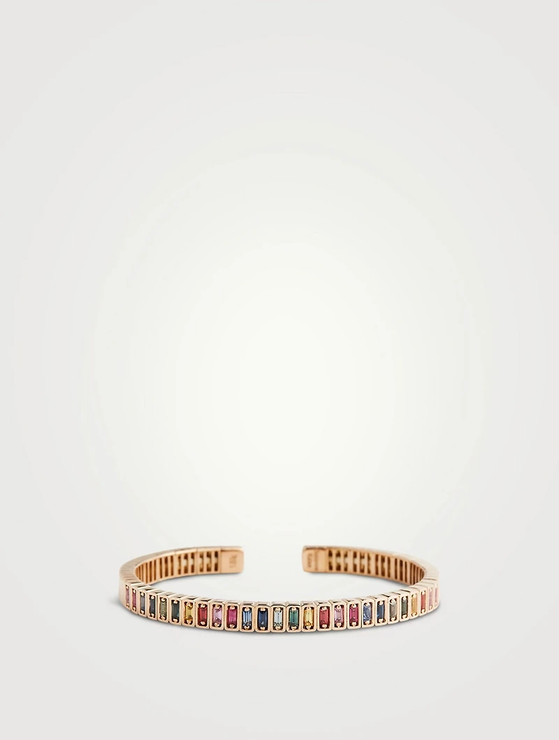 Classic Fireworks 18K Rose Gold Bangle With Rainbow Sapphires
