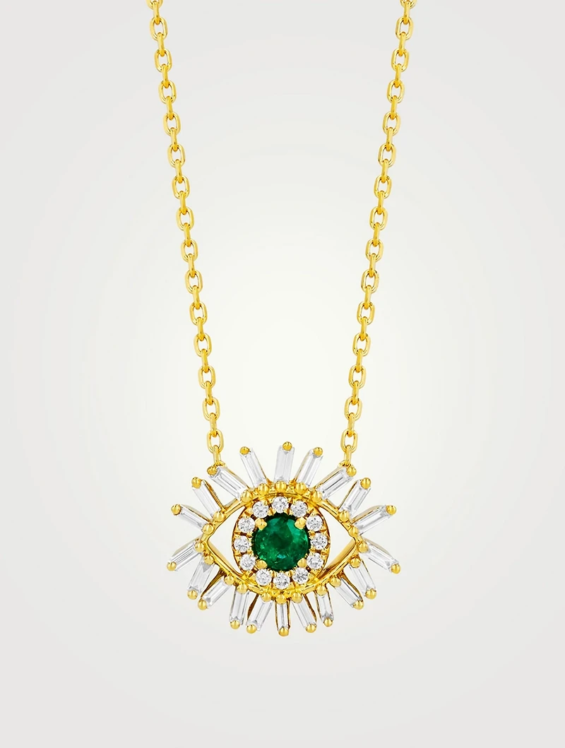 Evil Eye 18K Gold Necklace With Emerald And Diamonds