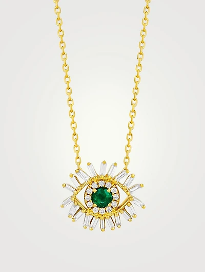 Evil Eye 18K Gold Necklace With Emerald And Diamonds
