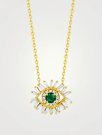 Evil Eye 18K Gold Necklace With Emerald And Diamonds