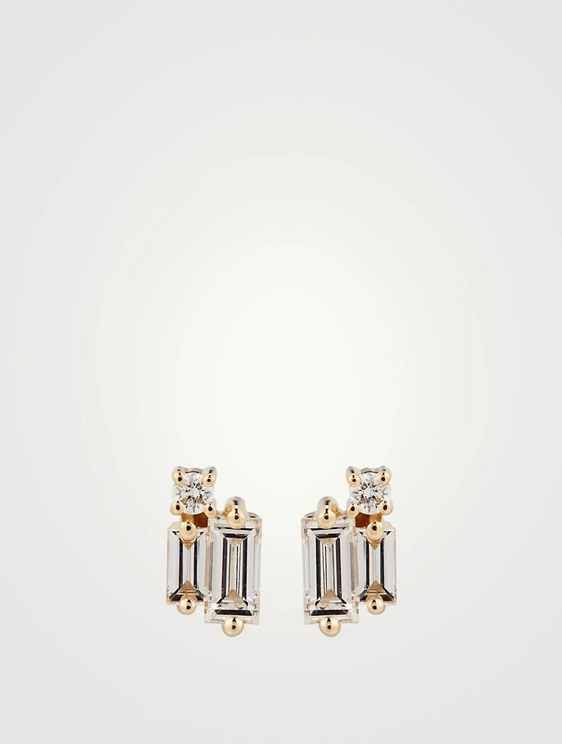 18K Gold Layered Cluster Earrings With Diamonds