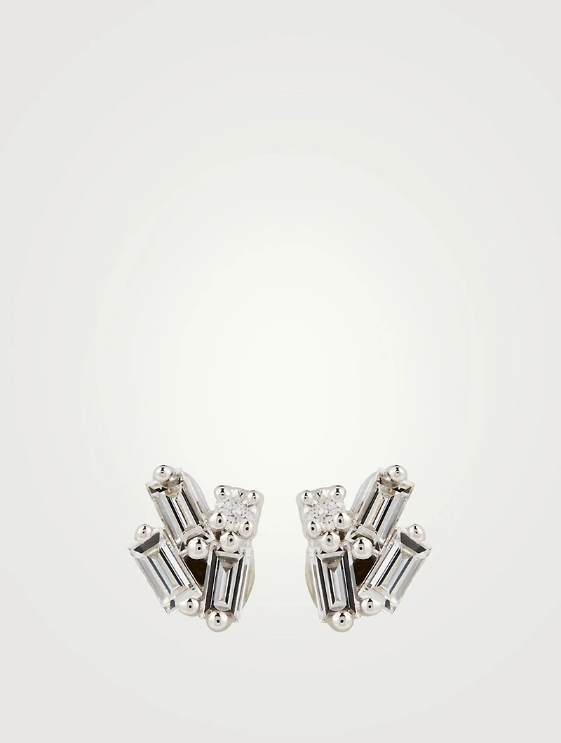 18K White Gold Fireworks Cluster Earrings With Diamonds