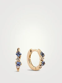 18K Gold Huggie Earrings With Sapphire And Diamonds