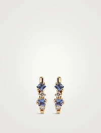 18K Gold Huggie Earrings With Sapphire And Diamonds
