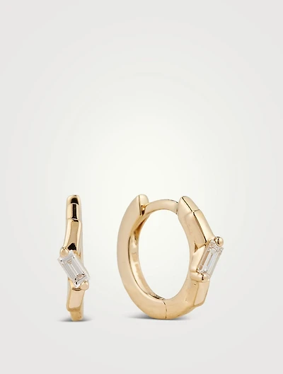 18K Gold Huggie Earrings With Diamonds