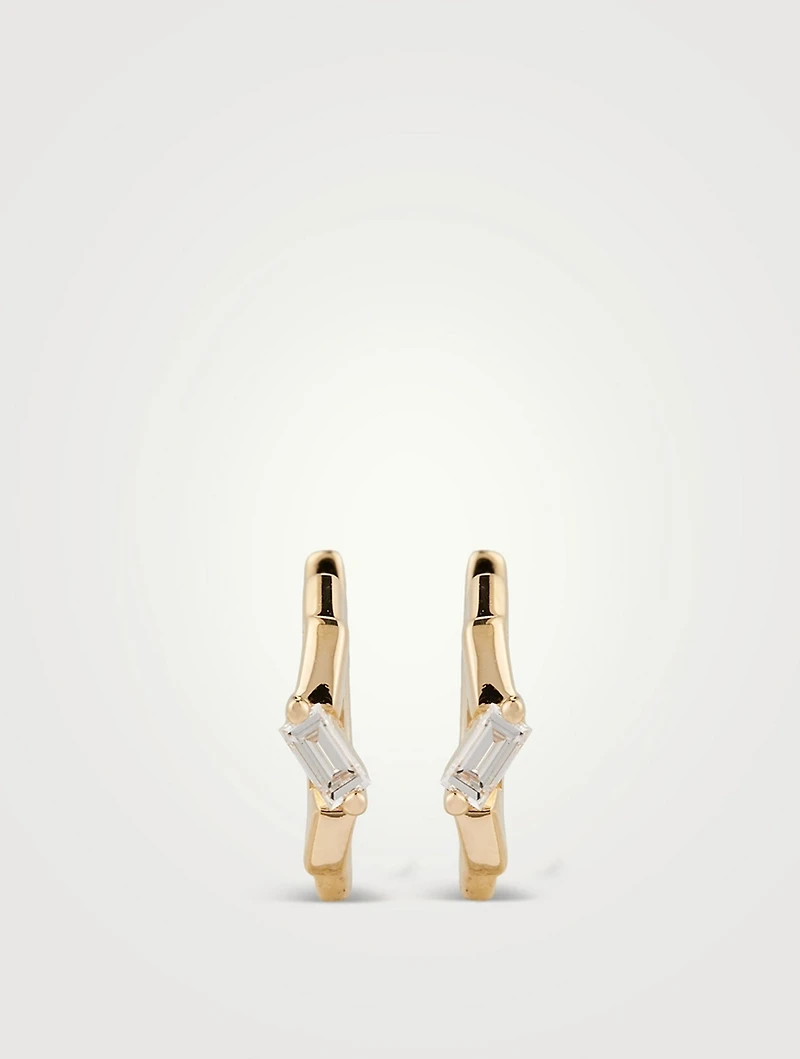 18K Gold Huggie Earrings With Diamonds