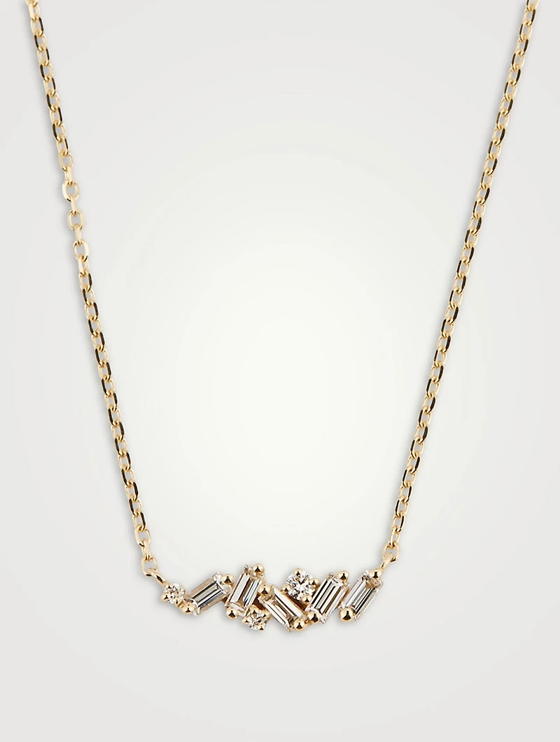 18K Gold Mini Mixed Bar Necklace With Diamonds