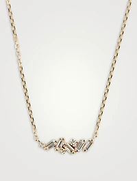 18K Gold Mini Mixed Bar Necklace With Diamonds