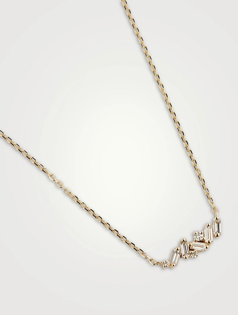 18K Gold Mini Mixed Bar Necklace With Diamonds