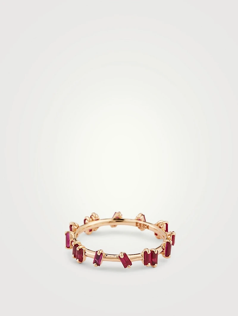 Fireworks 18K Rose Gold Barbwire Eternity Ring With Ruby