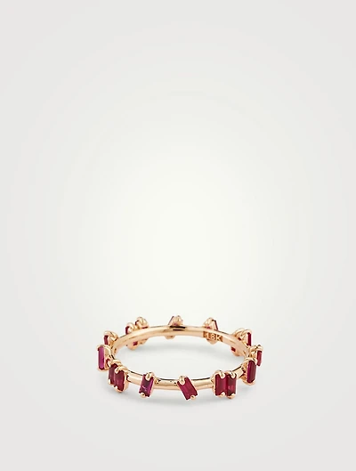 Fireworks 18K Rose Gold Barbwire Eternity Ring With Ruby
