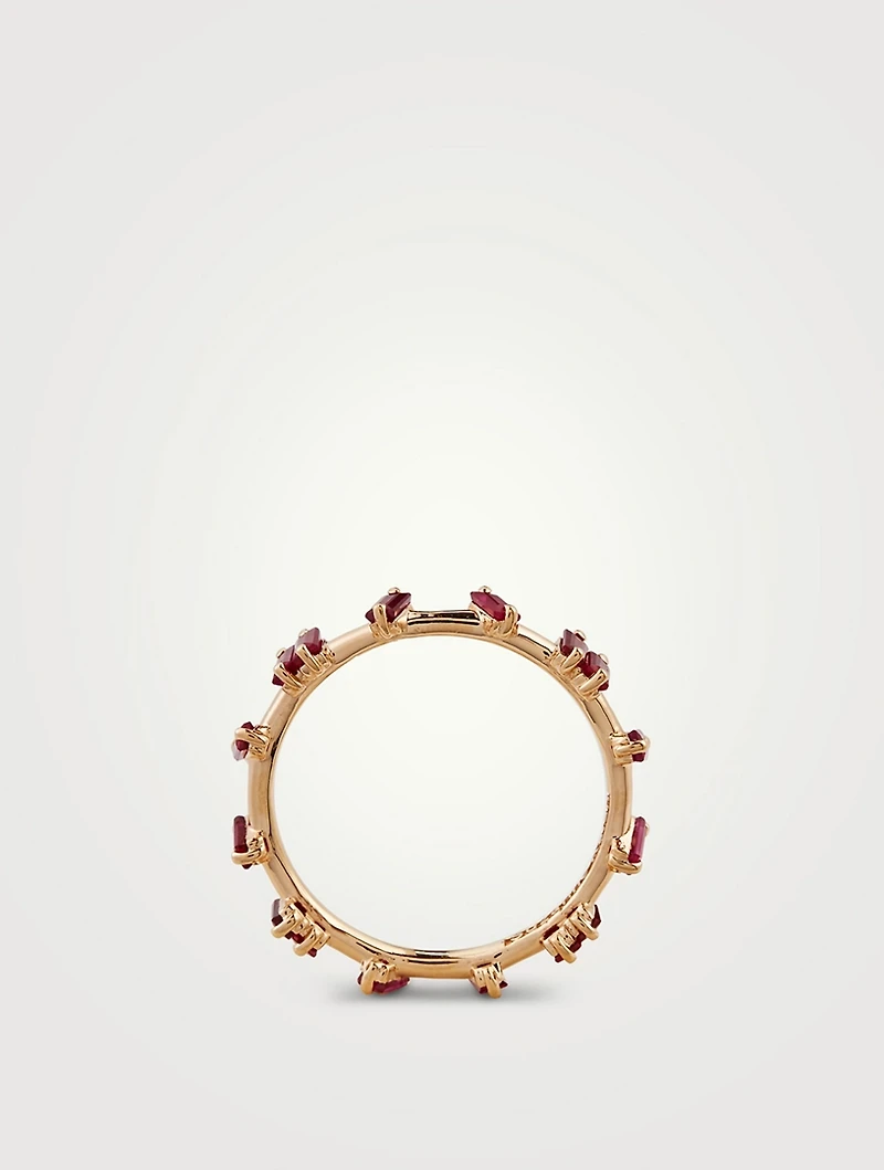 Fireworks 18K Rose Gold Barbwire Eternity Ring With Ruby