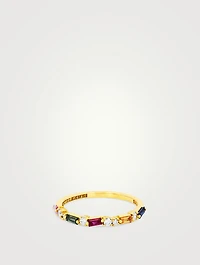 18K Gold Halfway Band With Rainbow Sapphire And Diamonds