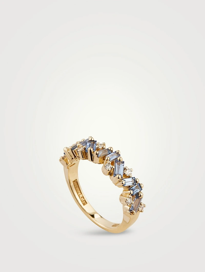 Fireworks 18K Gold Halfway Band With Sapphire And Diamonds