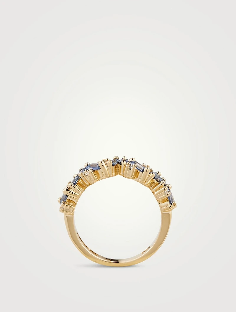 Fireworks 18K Gold Halfway Band With Sapphire And Diamonds