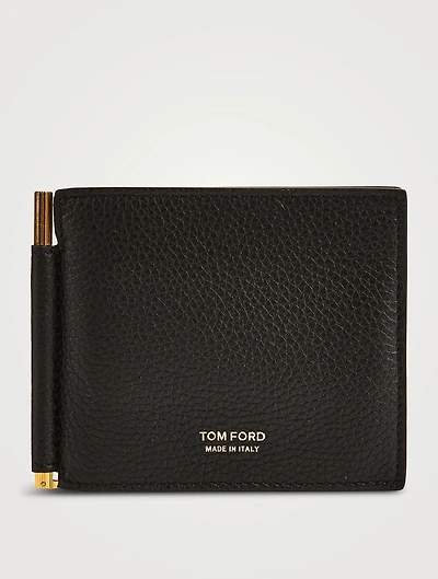 T Line Leather Money Clip Wallet