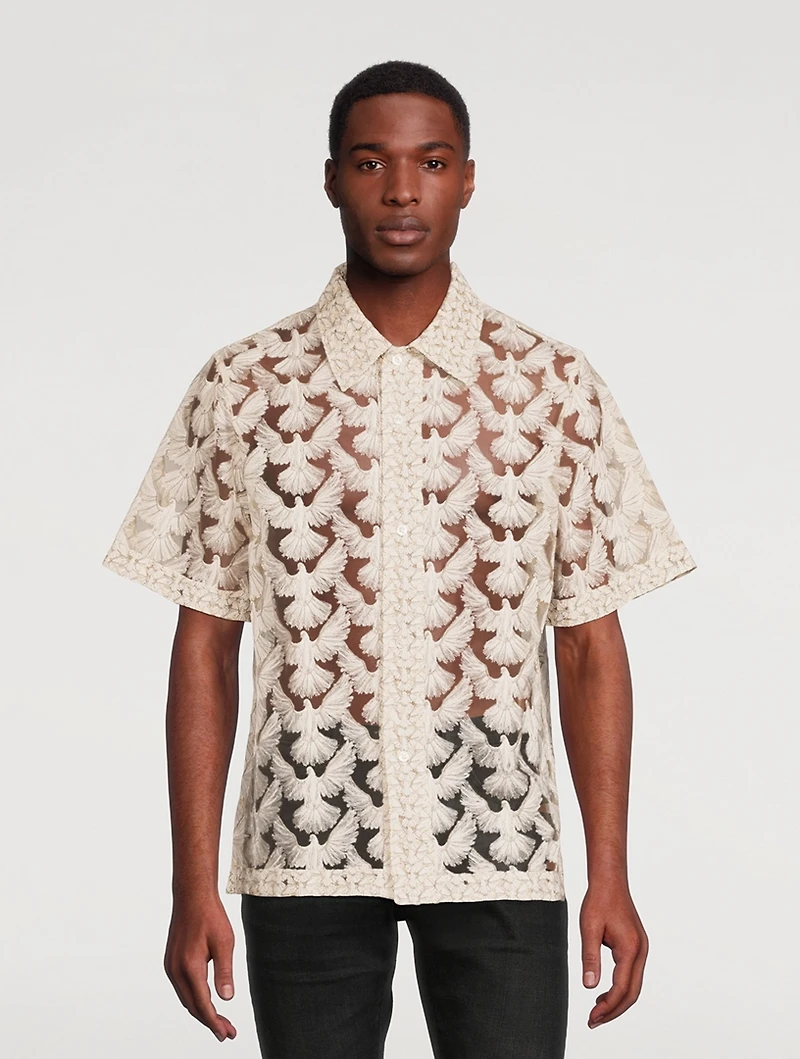 Birds Tulle Short-Sleeve Shirt