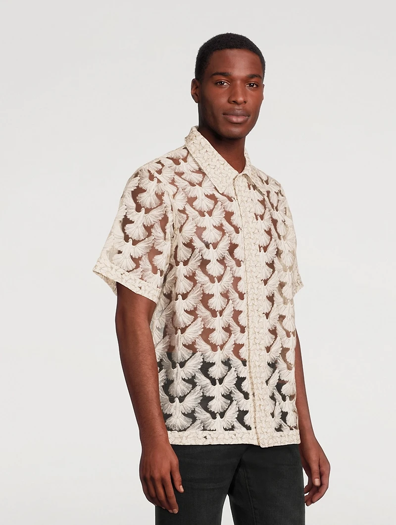 Birds Tulle Short-Sleeve Shirt