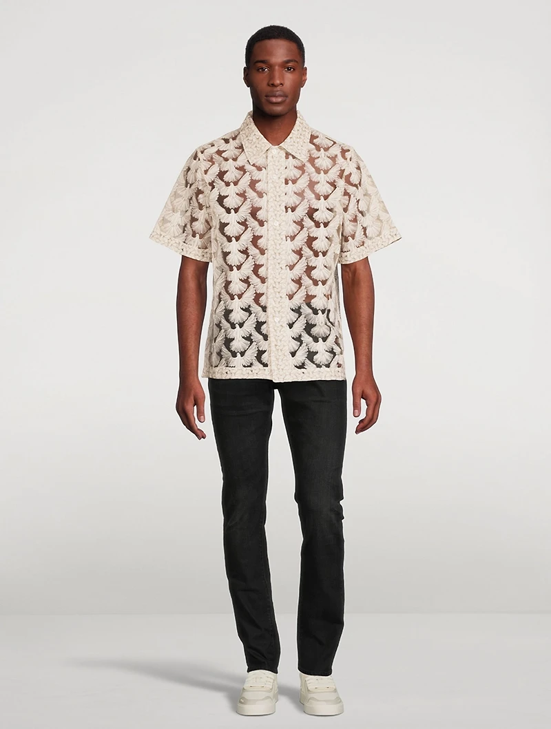 Birds Tulle Short-Sleeve Shirt