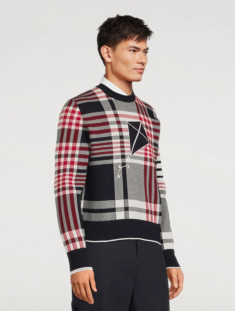 Hairline Madras Cotton Sweater With Kite Icon
